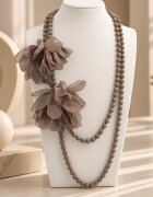 Shopika Colier lung bej fango mat cu doua flori din organza