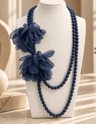 Shopika Colier lung bleumarin mat cu doua flori din organza