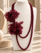 Shopika Colier lung bordo mat cu doua flori din organza