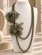Shopika Colier lung kaki mat cu doua flori din organza