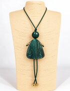 Shopika Colier lung minimalist cu papusa pe un snur reglabil verde inchis cu auriu