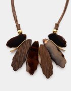 Shopika Colier statement cu elemente organice din lemn si rasina maro design asimetric
