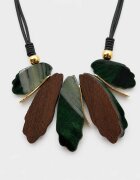 Shopika Colier statement cu elemente organice din lemn si rasina verde design asimetric