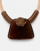 Shopika Colier statement cu pandantiv geometric din rasina maro si design multistrat metalic
