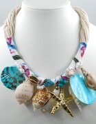 Shopika Colier statement marin turcoaz cu scoici naturale si stea de mare aurie design resort