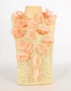 Shopika Colier statement roz pudra cu petale textile de mac 3D din organza - design artistic italian