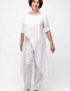 Shopika Compleu cu flori aplicate din in cu bluza tunica mai lunga in spate si pantaloni alb