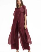Shopika Compleu cu pantaloni lejeri si bluza fluida in colturi lungi din matase si vascoza bordo