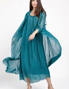 Shopika Compleu cu rochie si blazer din matase si vascoza turcoaz inchis