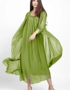 Shopika Compleu cu rochie si blazer din matase si vascoza verde oliv