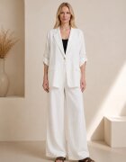 Shopika Compleu din in alb sacou lejer si pantaloni largi stil minimalist elegant