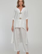 Shopika Compleu din in cu nasturi decorativi cu pantaloni si bluza tunica mai lunga in spate alb