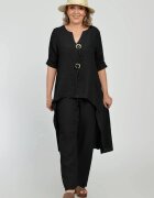 Shopika Compleu din in cu nasturi decorativi cu pantaloni si bluza tunica mai lunga in spate negru