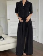 Shopika Compleu din vascoza cu bluza scurta tip sacou si pantaloni negru