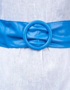 Shopika Curea albastra din piele ecologica cu latime de 7 cm catarama rotunda
