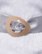 Shopika Curea argintie din piele naturala cu latime de 8 cm catarama aurie neregulata