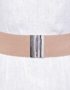 Shopika Curea bej 6 cm latime din material elastic cu catarama argintie
