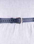 Shopika Curea bleumarin de 2.5 cm cu flori decupate din piele ecologica cu catarama metalica argintie
