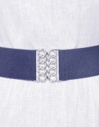 Shopika Curea bleumarin de 6 cm din material elastic cu catarama argintie in forma de opturi