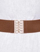 Shopika Curea camel de 6 cm din material elastic cu catarama aurie
