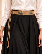 Shopika Curea din piele ecologica cu medalioane rotunde cu capse si turcoaz sintetic maro cald