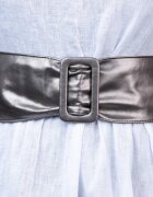 Shopika Curea din piele ecologica culoare metalizata cu latime de 7 cm catarama dreptunghiulara