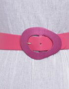 Shopika Curea din piele ecologica fucsia cu catarama neregulata metalica si elastic la spate
