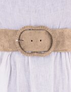 Shopika Curea din piele intoarsa ecologica cu catarama imbracata si elastic la spate bej