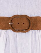 Shopika Curea din piele intoarsa ecologica cu catarama imbracata si elastic la spate camel