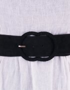 Shopika Curea din piele intoarsa ecologica cu catarama imbracata si elastic la spate neagra