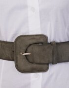 Shopika Curea elastica cu piele intoarsa ecologica kaki si catarama dreptunghiulara cu colturi rotunjite