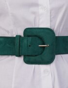 Shopika Curea elastica cu piele intoarsa ecologica verde si catarama dreptunghiulara cu colturi rotunjite
