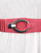Shopika Curea elastica cu solzi din piele ecologica fucsia de 6 cm latime cu catarama ovala argintie