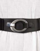 Shopika Curea elastica cu solzi din piele ecologica neagra de 6 cm latime cu catarama ovala argintie