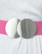 Shopika Curea elastica fucsia 6 cm latime cu catarama doua cercuri argintii