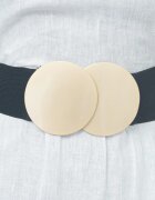 Shopika Curea elastica neagra 6 cm latime cu catarama doua cercuri aurii mate