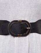 Shopika Curea elastica neagra cu catarama ovala si decoratiune aurie