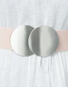 Shopika Curea elastica roz prafuit 6 cm latime cu catarama doua cercuri argintii