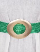 Shopika Curea elastica verde din impletitura cu latime de 5 cm catarama aurie
