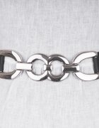 Shopika Curea flexibila cu decoratiune metalica argintie cu material elastic negru la spate