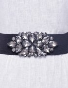 Shopika Curea neagra 6 cm latime din material elastic cu decoratiune din sticla fumurie