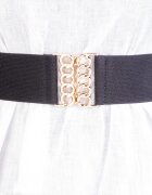 Shopika Curea neagra de 6 cm din material elastic cu catarama aurie