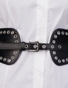 Shopika Curea neagra din piele ecologica cu catarama si capse metalice argintii cu elastic la spate