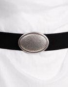 Shopika Curea neagra elastica cu catarama tip pafta ovala texturata argintie