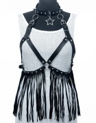 Shopika Curea neagra fantezista cu catarame argintii si bretele din imitatie piele cu franjuri lungi
