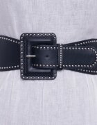 Shopika Curea neagra lata de 7.5 cm din material elastic cu catarama din piele ecologica cu tinte metalice