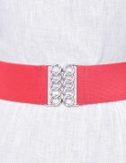 Shopika Curea rosie de 6 cm din material elastic cu catarama argintie in forma de opturi