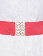 Shopika Curea rosie de 6 cm din material elastic cu catarama metalica aurie in forma de opturi