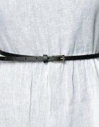 Shopika Curea subtire neagra de 0.9 cm din piele ecologica cu catarama metalica argintie dreptunghiulara