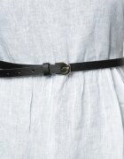 Shopika Curea subtire neagra de 1 cm din piele ecologica cu catarama metalica aurie rotunjita